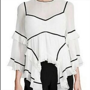 Cinq à Sept Ruffled Silk Blouse Creamy white Black Women's Size XS‎